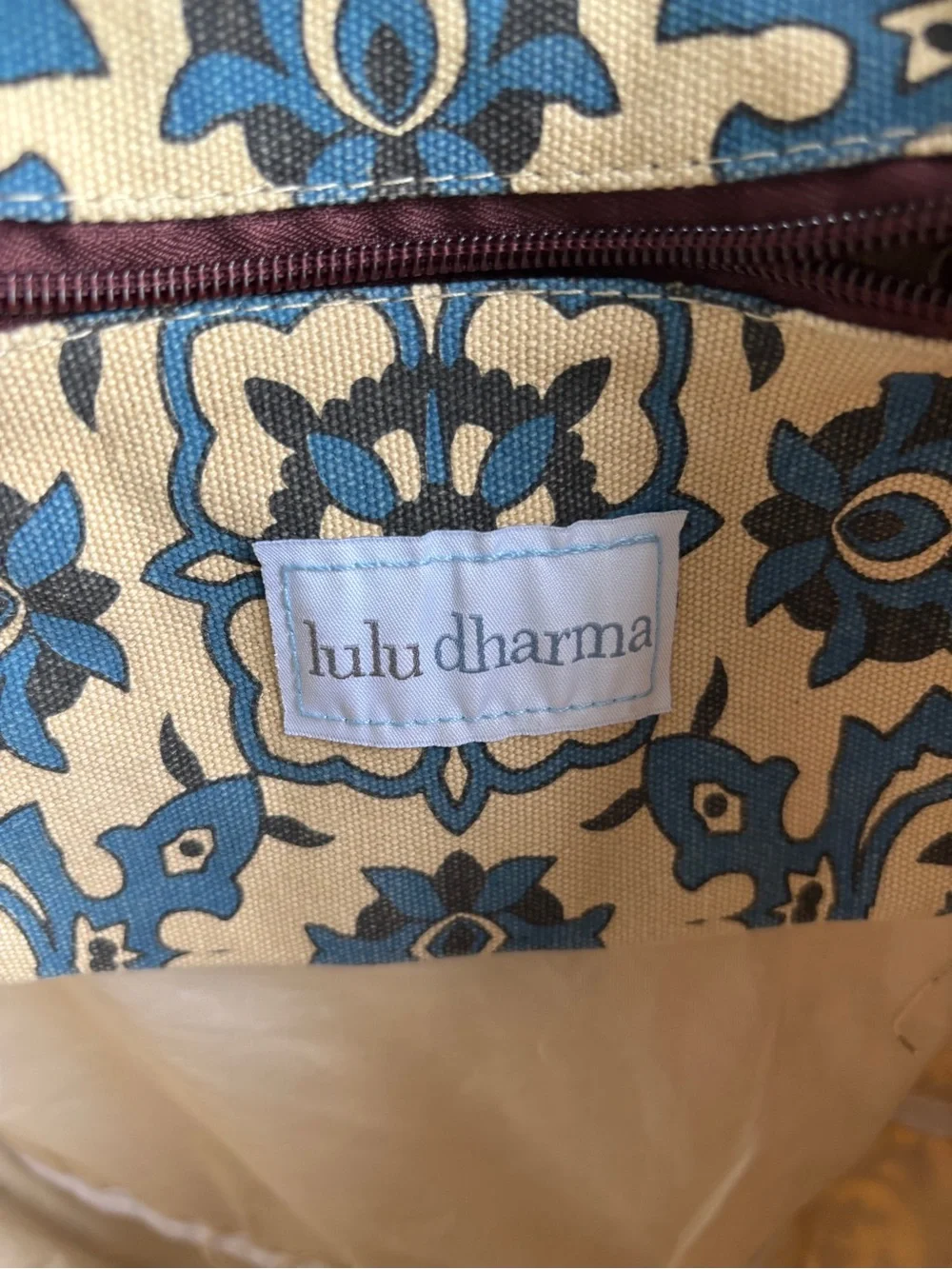 Canvas Floral-Print Tote Bag in Blue and Cream